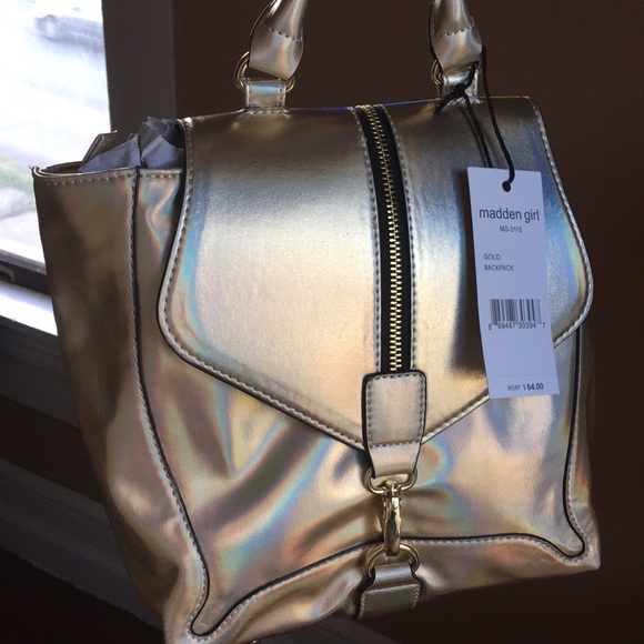 Steve Madden Handbags - Madden Girl Gold Holographic Mini Backpack